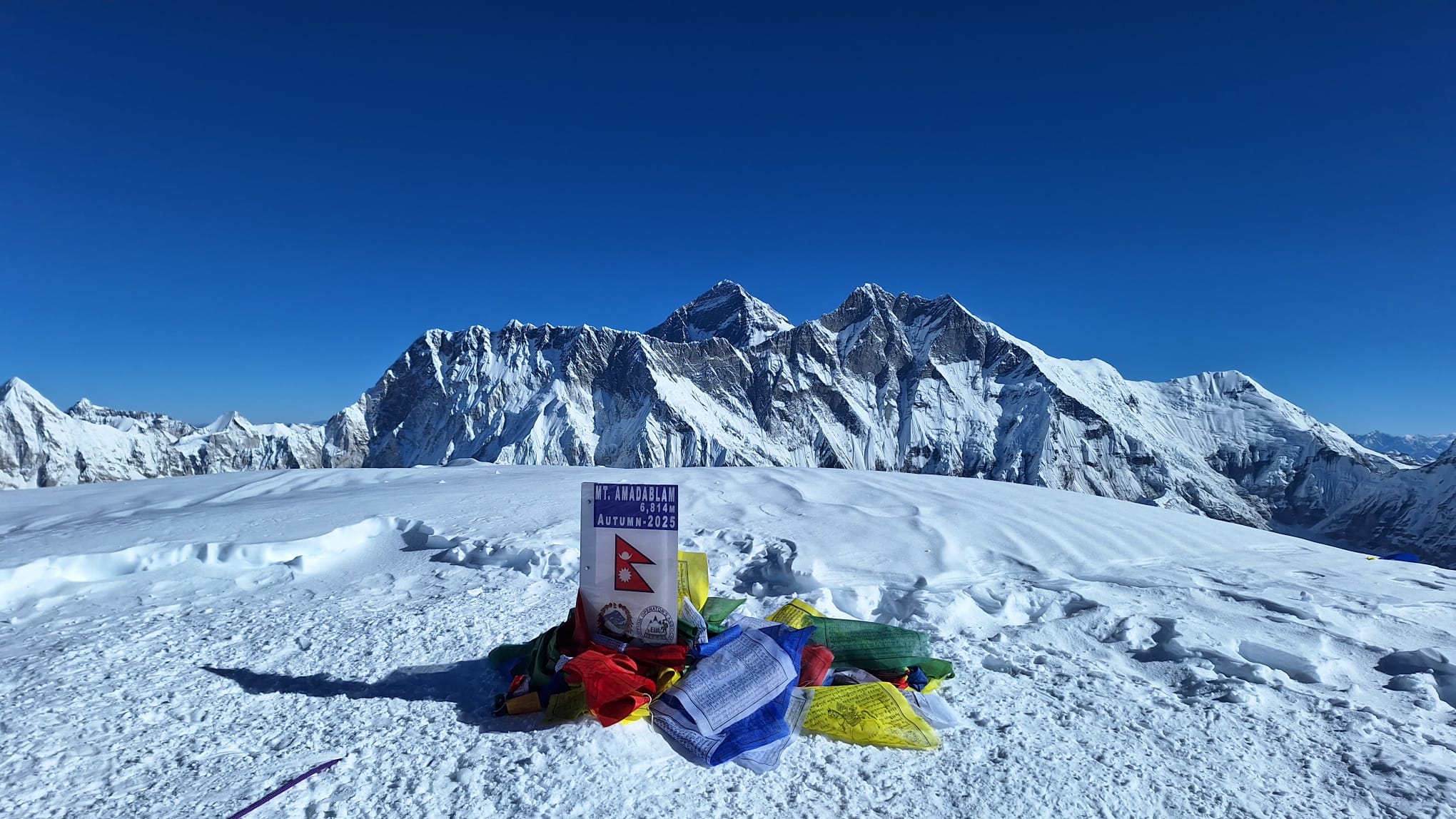 View from the summit towards Nuptse, Lhotse and Everest